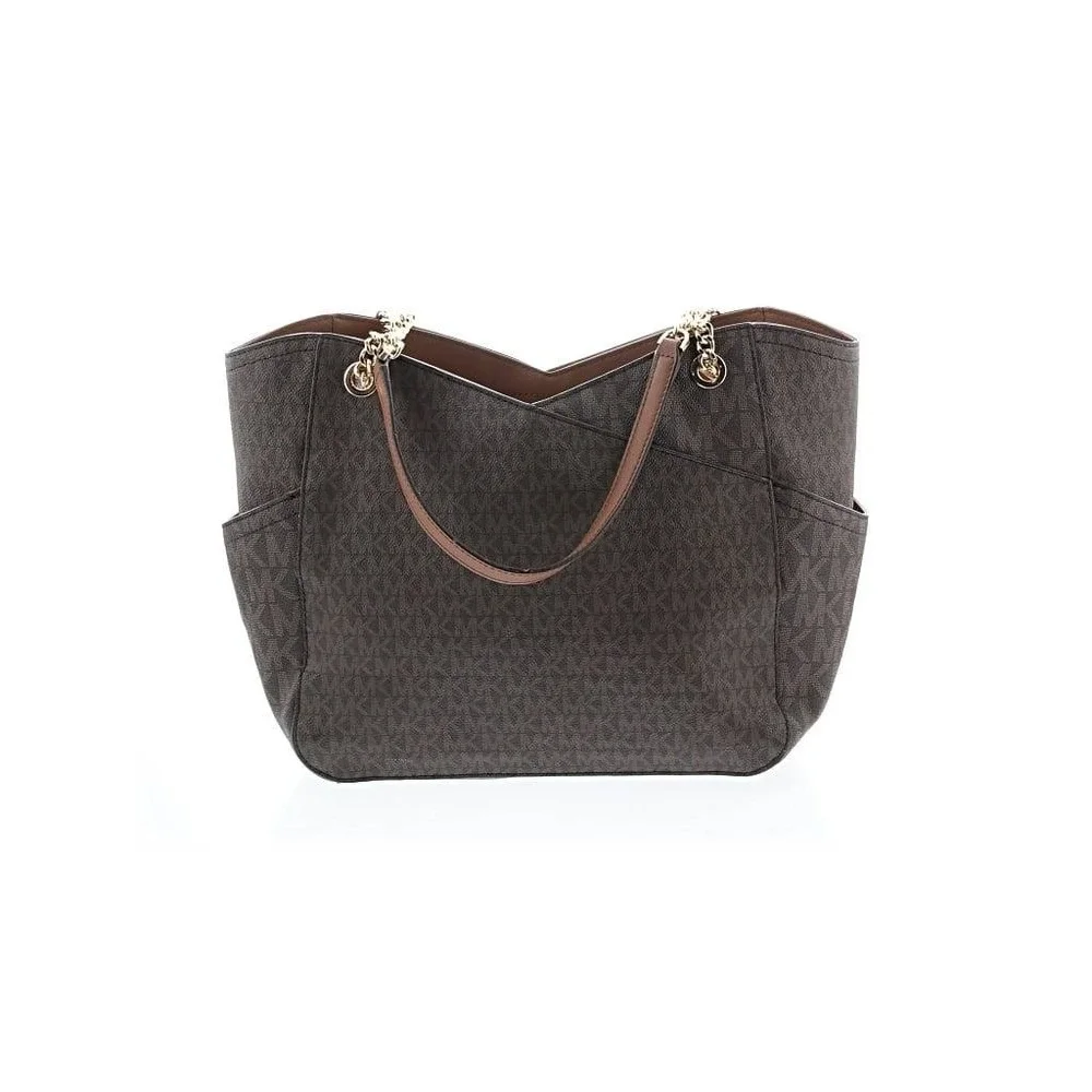 Michael Kors Jet Set Large East West Chain Tote Brown MK Monogram Bag